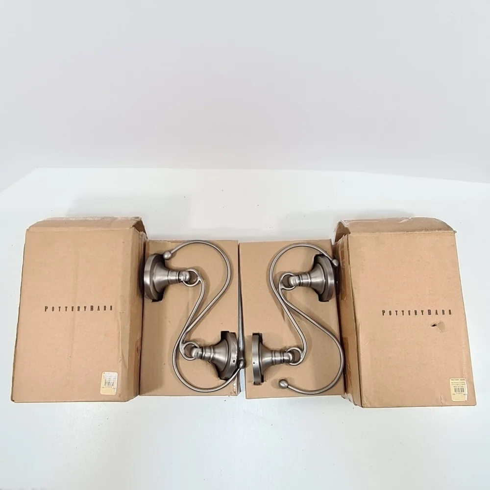 Pottery Barn Standard Holdbacks Pewter Finish Curtain Hooks 2 Sets Of 2